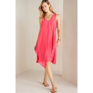 NEW Soft Surroundings Amalfi Dress Lipstick Pink 2X NWT Flowy Sleeveless V Neck